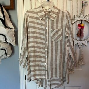 LN Soft Surroundings Zip Back Linen Blend Tunic Top Shirt S